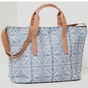 {NWT} CROWN VINTAGE Overnighter Tote-Blue/Off WHI
